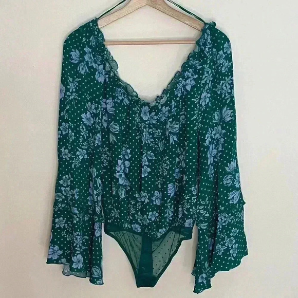 NWT Free People One on One Date Green Floral Bodysuit - Picture 5 of 16